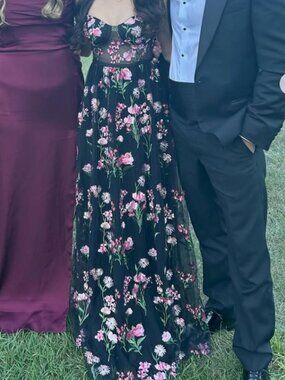 City Studio Black Maxi Dress with Pink Floral Embroidery